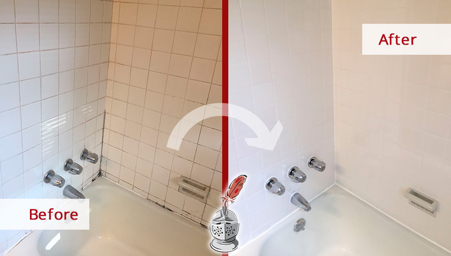 Before and after Picture of How This Ceramic Tile Shower Was Completely Transformed after Caulking Done in Havertown, PA