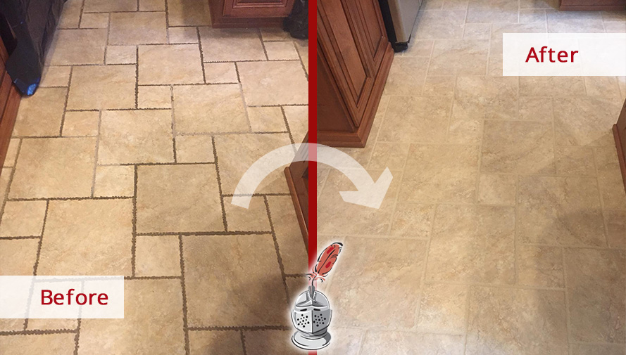 Before and after Picture of This Grout Cleaning Job in Collegeville, PA, That Restored the Beauty of This Floor