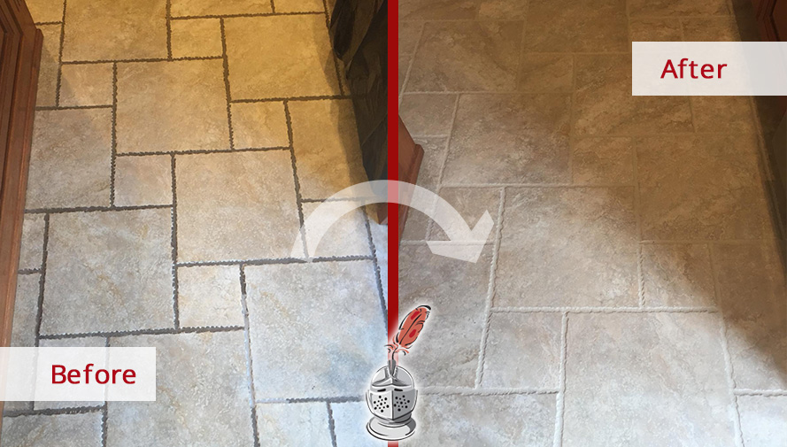 Before and after Picture of How This Floor Was Restored after a Grout Cleaning Job in Collegeville, PA
