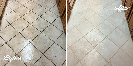 before and after kitchen grout cleaning severely stained