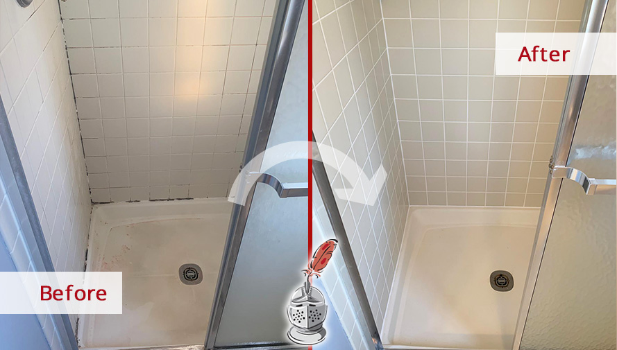 Before and after Picture of This Shower after a Caulking Service in Glen Mills, PA