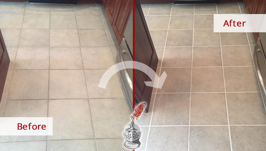 Before and after Picture of a Grout Cleaning Process in Malvern, PA