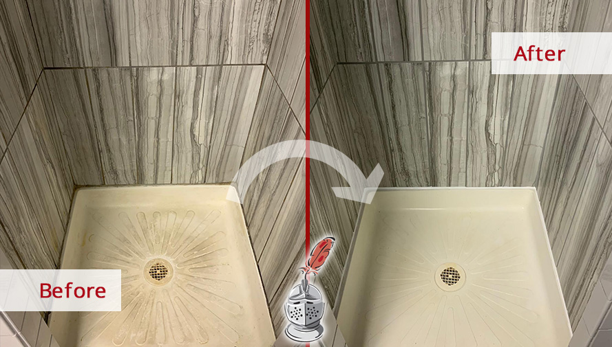 Before and after Picture of This Dirty Shower after a Tile and Grout Cleaning Service in Gladwyne, PA