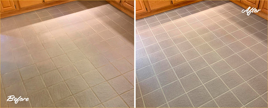 Kitchen Floor Before and After a Tile Cleaning Service in Pottstown, PA