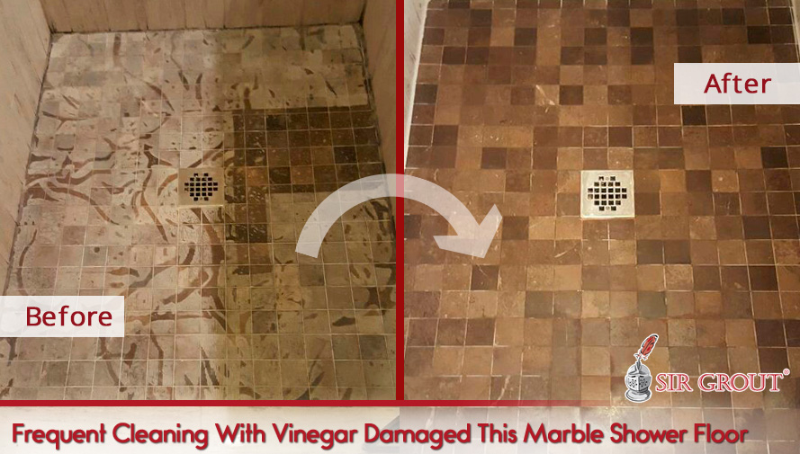 Paper Towels Soaked in Vinegar Damaged This Marble Shower Floor