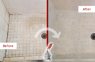 Before and After Picture of a Honey Brook Shower Caulked to Fix Cracks