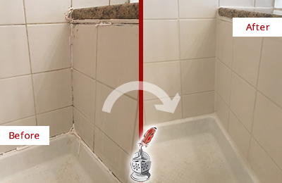 Sir Grout Caulks this Wallingford Shower Caulked to Repair Damaged Caulking Before and After Picture of a Wallingford Shower Caulked to Repair Damaged Caulking