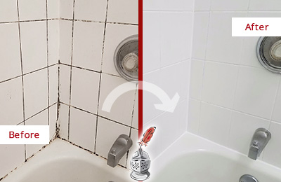 Before and After Picture of a Schwenksville Tub Caulked to Remove and Avoid Mold