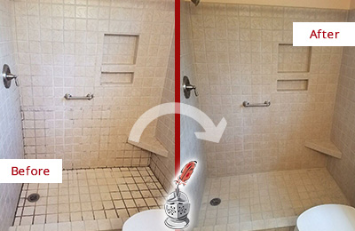 Sir Grout Cleans the Grout on this Glen Riddle Lima Moldy Shower Before and After Picture of a Glen Riddle Lima Shower Grout Cleaned to Remove Mold