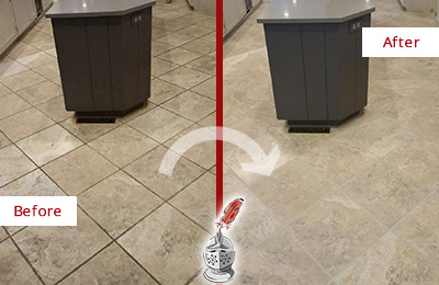 Sir Grout Seals this Stained Kennett Square Kitchen Floor Grout to Remove Stains Before and After Picture of a Kennett Square Kitchen Floor Grout Sealed to Remove Stains